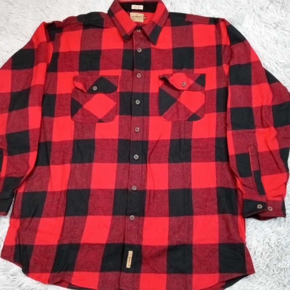 C.E. Schmidt Shirt Mens 2XT Red Buffalo Plaid Flannel Chore Workwear Barn Pocket